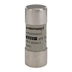 Mersen 22G02 Fuse Link 2A 690VAC 22.2mm Dia x 58mm L Cylindrical 120kA Ceramic gG