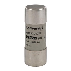 Mersen 22G08 Fuse Link 8A 690VAC 22.2mm Dia x 58mm L Cylindrical 120kA Ceramic gG