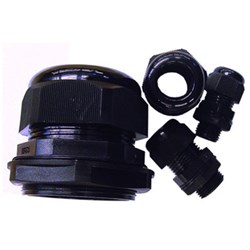 NYLON CABLE GLANDS 20mm IP68 BLACK/UV FOR CABLE DIA 10-14mm
