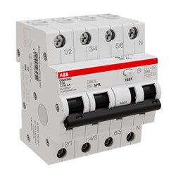 ABB DS203NCC20APR30 Residual Current Circuit Breaker with Overcurrent Protection 6 kA 4-P 30mA 20A C-Curve TypeA IP2X