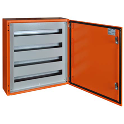 IPD HMSB404020A Hi-Base Metal Enclosure Mild Steel 400W 400H 200D Orange IP66 Single Door (3) 15 DIN -Module