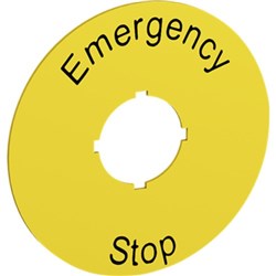 ABB KTC15-1005 Legend Plate 70mm W 70mm H 1mm D Black/Yellow Plastic For Emergency Stop Button