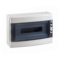 IDE LC18P1X18-65 Transparent Lid With E+N Bars 18-Module 1-Row Halogen-Free Plastic RAL 7035 Grey Surface Mount IP65