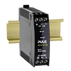 Puls ML15.121 Power Supply 1PH 110-300VDC 12VDC 1.3A 15 Watt 3.2 Watt DIN Rail Mount Screw Terminal IP20