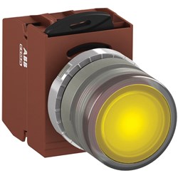 ABB MMPIFYOFP220 Illuminated Pushbutton Kit 22mm Flush Momentary Yellow 24VAC/DC 2NO Faston Power Supply