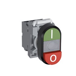 ABB MPDIECGRI402 Illuminated Double Pushbutton Kit Flush/Extended Clear I/O Green/Red 110VAC/DC 2NC LED Block