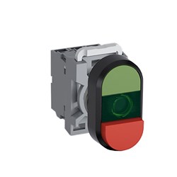 ABB MPDIEGGR111 Illuminated Double Pushbutton Kit Flush/Extended Green Green/Red 24VAC/DC 1NO+1NC LED Block