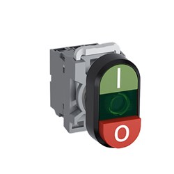 ABB MPDIEGGRI402 Illuminated Double Pushbutton Kit Flush/Extended Green I/O Green/Red 110VAC/DC 2NC LED Block