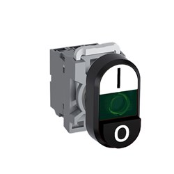ABB MPDIEGWBI611 Illuminated Double Pushbutton Kit Flush/Extended Green I/O White/Black 220VDC 1NO+1NC LED Block