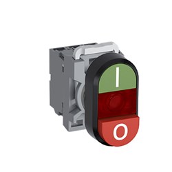 ABB MPDIERGRI611 Illuminated Double Pushbutton Kit Flush/Extended Red I/O Green/Red 220VDC 1NO+1NC LED Block
