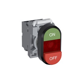 ABB MPDIERGRO111 Illuminated Double Pushbutton Kit Flush/Extended Red On/Off Green/Red 24VAC/DC 1NO+1NC LED Block