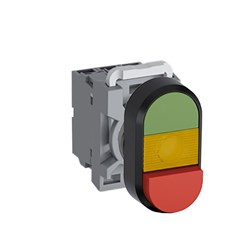 ABB MPDIEYGR102 Illuminated Double Pushbutton Kit Flush/Extended Yellow Green/Red 24VAC/DC 2NC LED Block