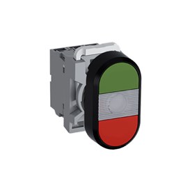 ABB MPDIFCGR420 Illuminated Double Pushbutton Kit Flush/Flush Clear Green/Red 110VAC/DC 2NO LED Block