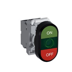 ABB MPDIFGGRO111 Illuminated Double Pushbutton Kit Flush/Flush Green On/Off Green/Red 24VAC/DC 1NO+1NC LED Block