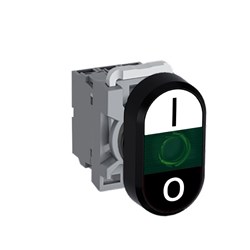 ABB MPDIFGWBI402 Illuminated Double Pushbutton Kit Flush/Flush Green I/O White/Black 110VAC/DC 2NC LED Block
