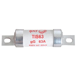 IPD TIS63 Fuse Link 63A 690VAC Offset Slotted Bolted Tag BS88/A3 Fuse 80kA 73mm gG