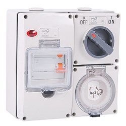 IPD W66SS450RCA Switched Outlet 4 Round-Pin 3-Ph 50A 415VAC/DC TypeA IP66 Polycarbonate