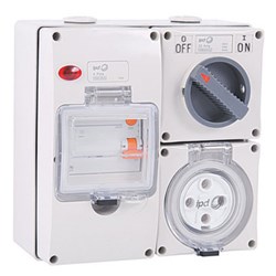 IPD W66SS432RCA Switched Outlet 4 Round-Pin 3-Ph 32A 415VAC/DC TypeA IP66 Polycarbonate