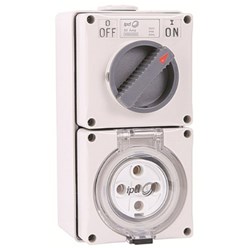 IPD W66SS520 Switched Outlet 3-P 5 Round-Pin 3-Ph 20A 500VAC/DC IP66 Polycarbonate