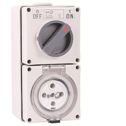 IPD W66SS550 Switched Outlet 3-P 5 Round-Pin 3-Ph 50A 500VAC/DC IP66 Polycarbonate