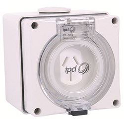 IPD W66US320F Unswitched Socket 3 Flat-Pin 1-Ph 20A 250VAC/DC IP66 Polycarbonate
