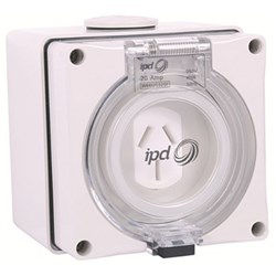 IPD W66US320F Unswitched Socket 3 Flat-Pin 1-Ph 20A 250VAC/DC IP66 Polycarbonate