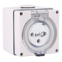 IPD W66US332 Unswitched Socket 3 Round-Pin 1-Ph 32A 250VAC/DC IP66 Polycarbonate