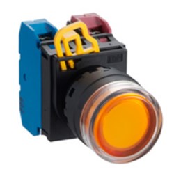 IDEC YW1L-MF2E11Q4R Illuminated Pushbutton 22mm Extended w/Full Shroud Momentary Red 24VAC/DC 1NO+1NC